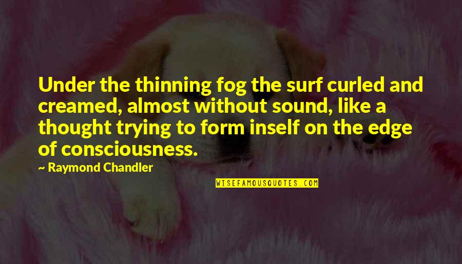Surf Quotes By Raymond Chandler: Under the thinning fog the surf curled and