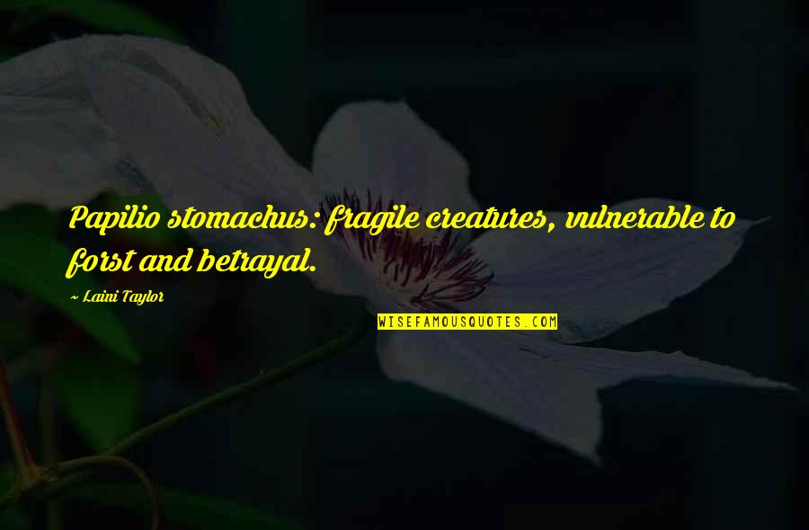 Surfaced Lumber Quotes By Laini Taylor: Papilio stomachus: fragile creatures, vulnerable to forst and