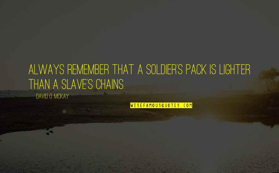 Surovi Salgado Quotes By David O. McKay: Always remember that a soldier's pack is lighter