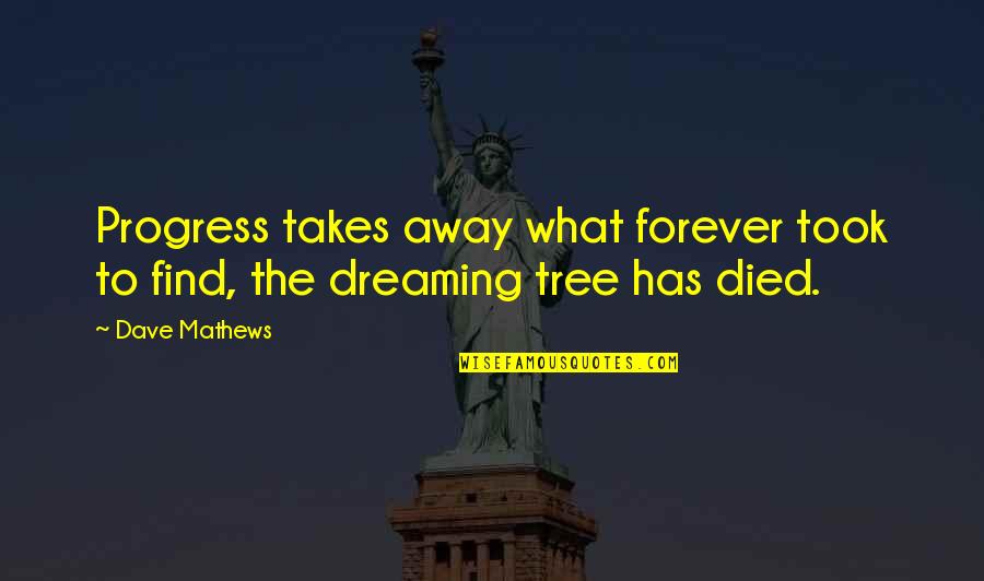 Surround Yourself With Nature Quotes By Dave Mathews: Progress takes away what forever took to find,
