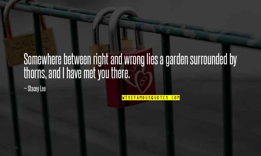 Surrounded By Lies Quotes By Stacey Lee: Somewhere between right and wrong lies a garden