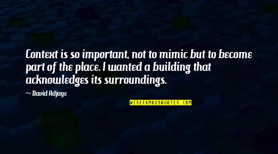 Surroundings Quotes By David Adjaye: Context is so important, not to mimic but