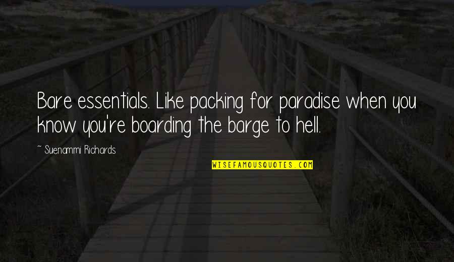 Sursok Utvesztoeje Quotes By Suenammi Richards: Bare essentials. Like packing for paradise when you Sursok Utvesztoeje Quotes By Suenammi Richards: Bare essentials. Like packing for paradise when you