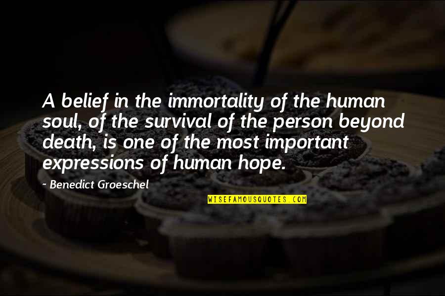 Survival Of The Human Soul Quotes By Benedict Groeschel: A belief in the immortality of the human