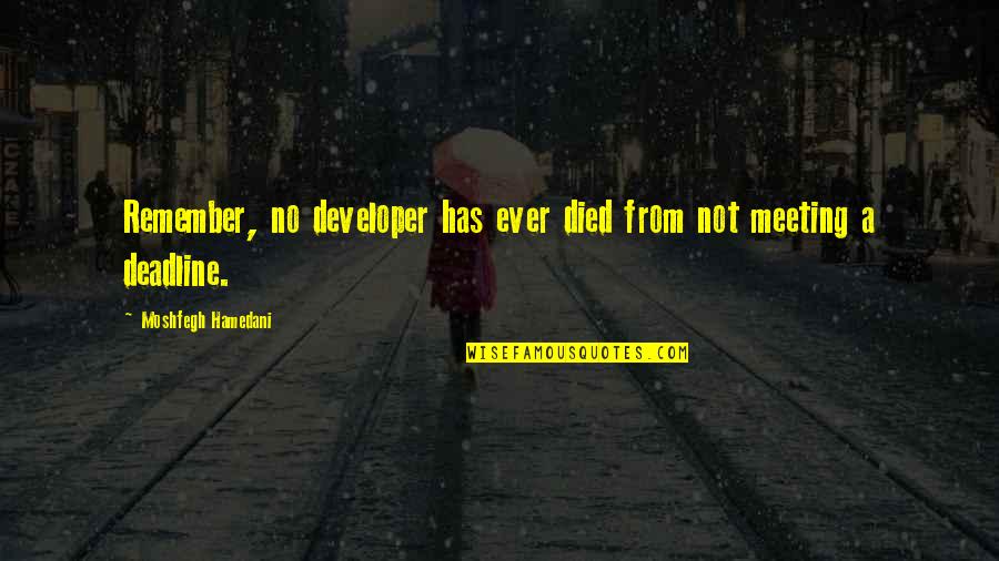 Surviving Autocracy Quotes By Moshfegh Hamedani: Remember, no developer has ever died from not