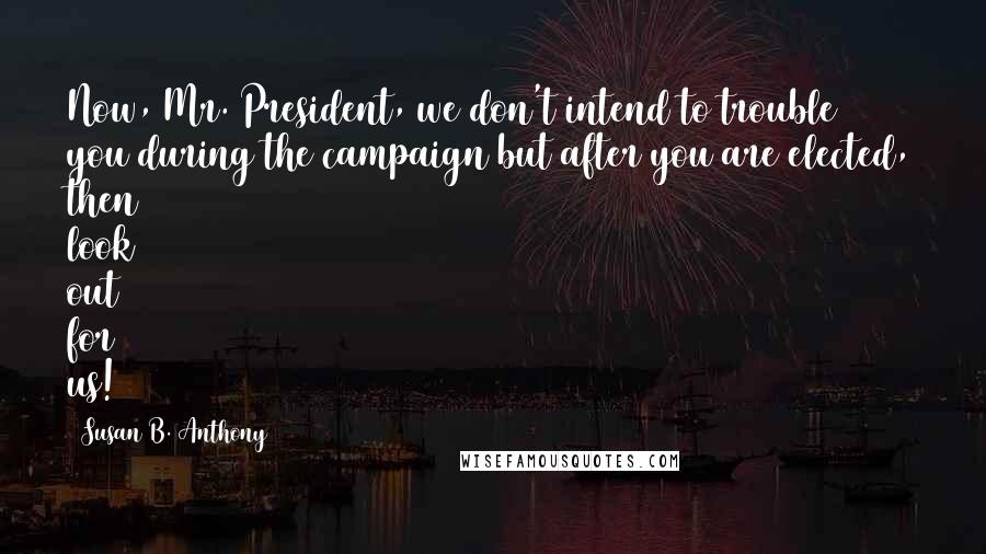 Susan B. Anthony quotes: Now, Mr. President, we don't intend to trouble you during the campaign but after you are elected, then look out for us!