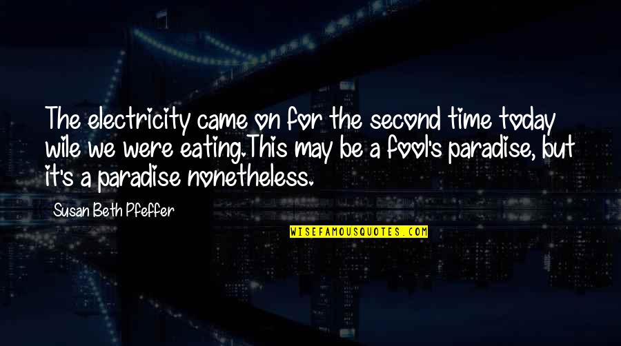 Susan Beth Pfeffer Quotes By Susan Beth Pfeffer: The electricity came on for the second time Susan Beth Pfeffer Quotes By Susan Beth Pfeffer: The electricity came on for the second time