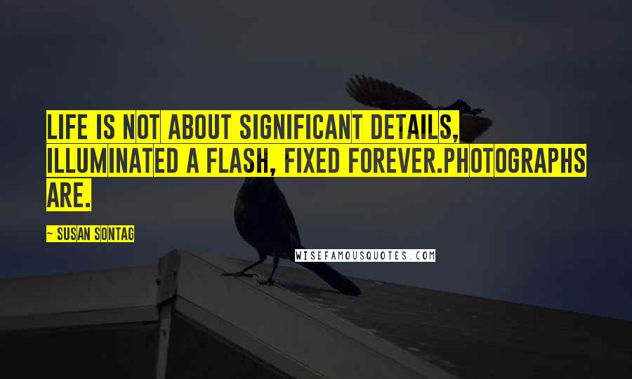 Susan Sontag quotes: Life is not about significant details, illuminated a flash, fixed forever.Photographs are.