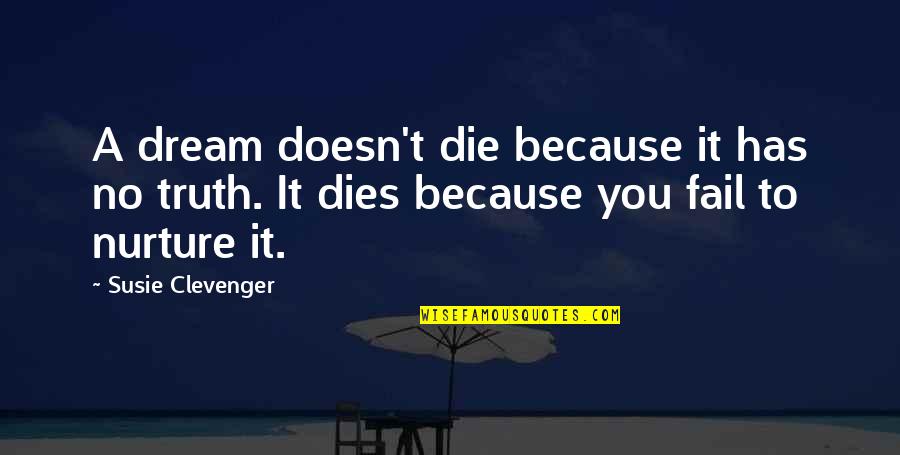 Susie's Quotes By Susie Clevenger: A dream doesn't die because it has no