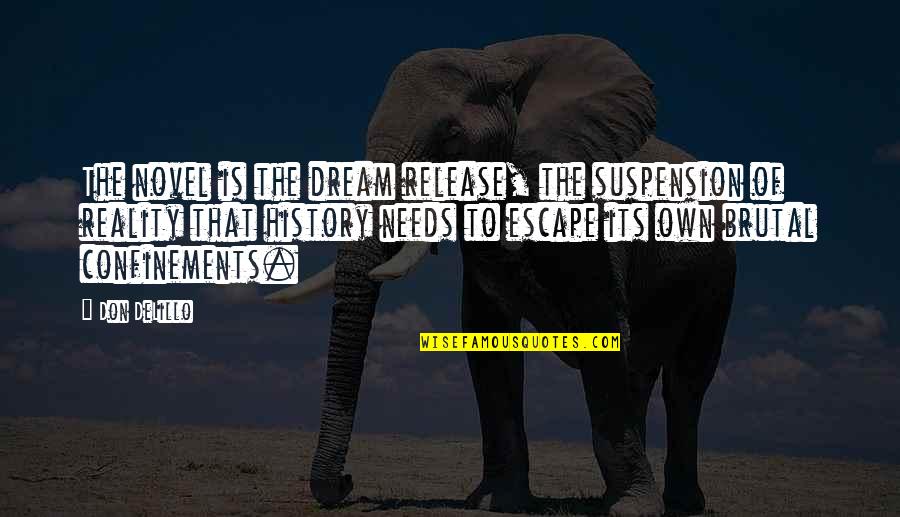 Suspension Quotes By Don DeLillo: The novel is the dream release, the suspension