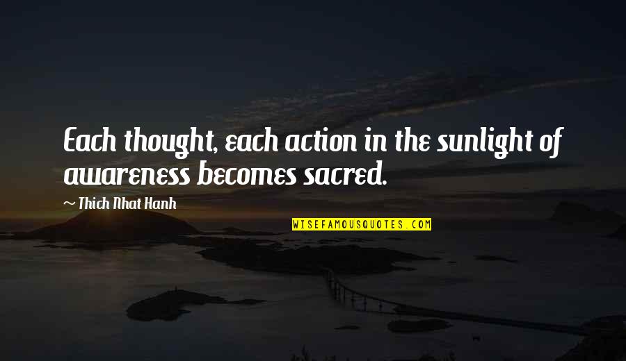 Suspicious Beggar Quotes By Thich Nhat Hanh: Each thought, each action in the sunlight of