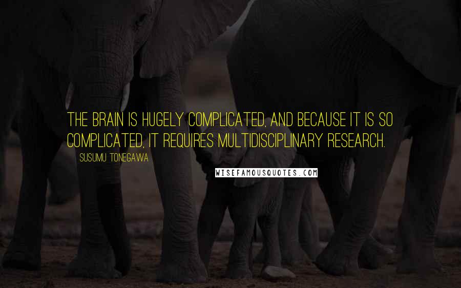 Susumu Tonegawa quotes: The brain is hugely complicated, and because it is so complicated, it requires multidisciplinary research. Susumu Tonegawa quotes: The brain is hugely complicated, and because it is so complicated, it requires multidisciplinary research.
