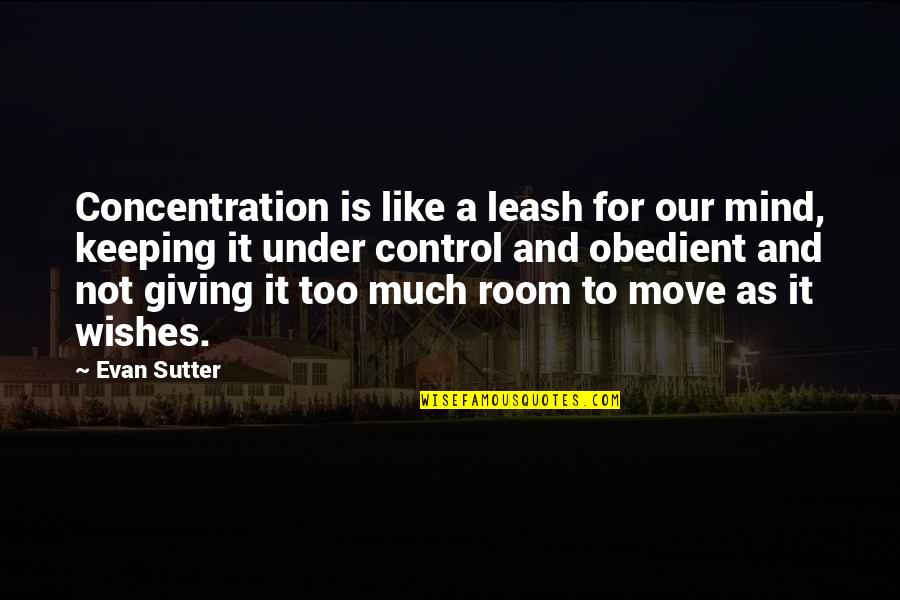 Sutter's Quotes By Evan Sutter: Concentration is like a leash for our mind, Sutter's Quotes By Evan Sutter: Concentration is like a leash for our mind,