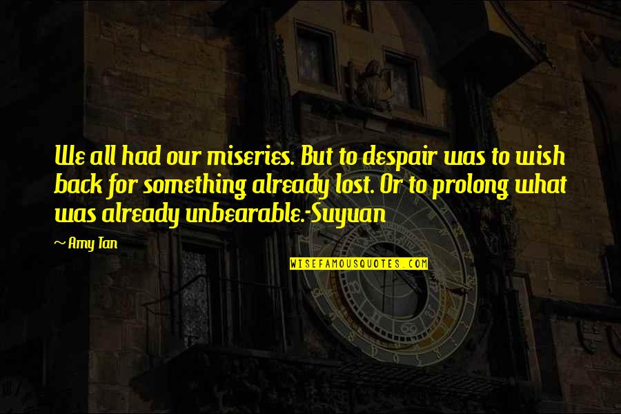 Suyuan Quotes By Amy Tan: We all had our miseries. But to despair