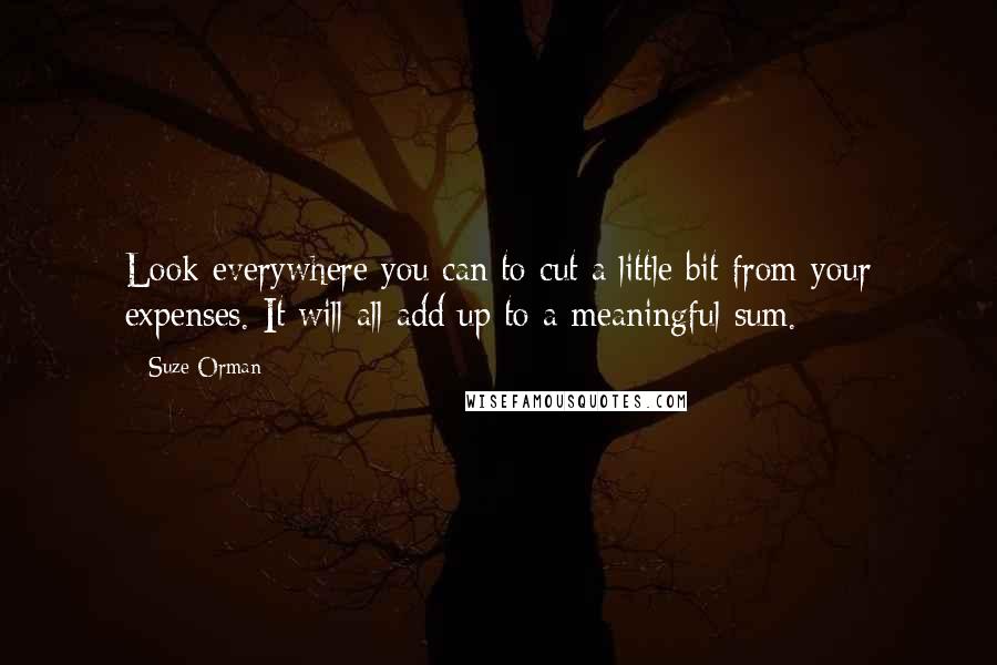 Suze Orman quotes: Look everywhere you can to cut a little bit from your expenses. It will all add up to a meaningful sum. Suze Orman quotes: Look everywhere you can to cut a little bit from your expenses. It will all add up to a meaningful sum.
