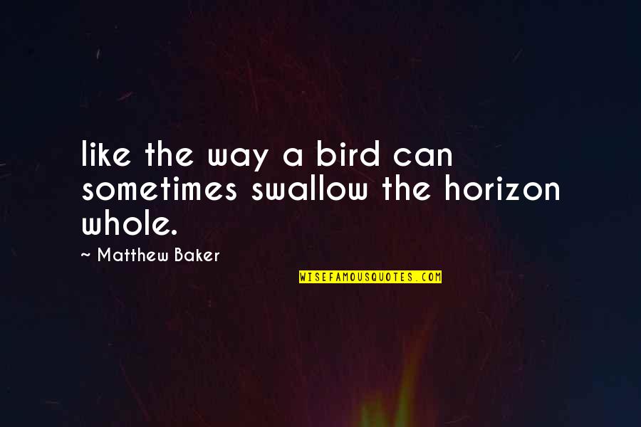 Swallow'd Quotes By Matthew Baker: like the way a bird can sometimes swallow