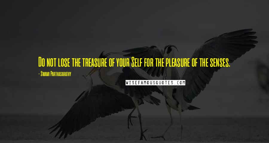 Swami Parthasarathy quotes: Do not lose the treasure of your Self for the pleasure of the senses.