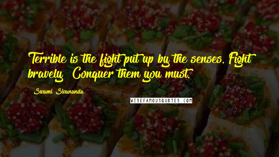 Swami Sivananda quotes: Terrible is the fight put up by the senses. Fight bravely! Conquer them you must.