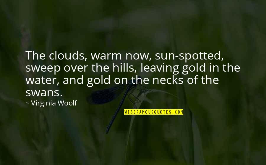 Swans Quotes By Virginia Woolf: The clouds, warm now, sun-spotted, sweep over the