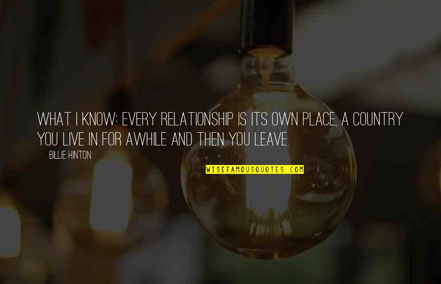 Sweepers Man Quotes By Billie Hinton: What I know: every relationship is its own Sweepers Man Quotes By Billie Hinton: What I know: every relationship is its own