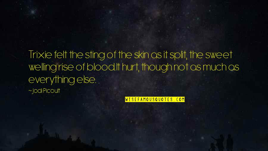 Sweet But Hurt Quotes By Jodi Picoult: Trixie felt the sting of the skin as Sweet But Hurt Quotes By Jodi Picoult: Trixie felt the sting of the skin as