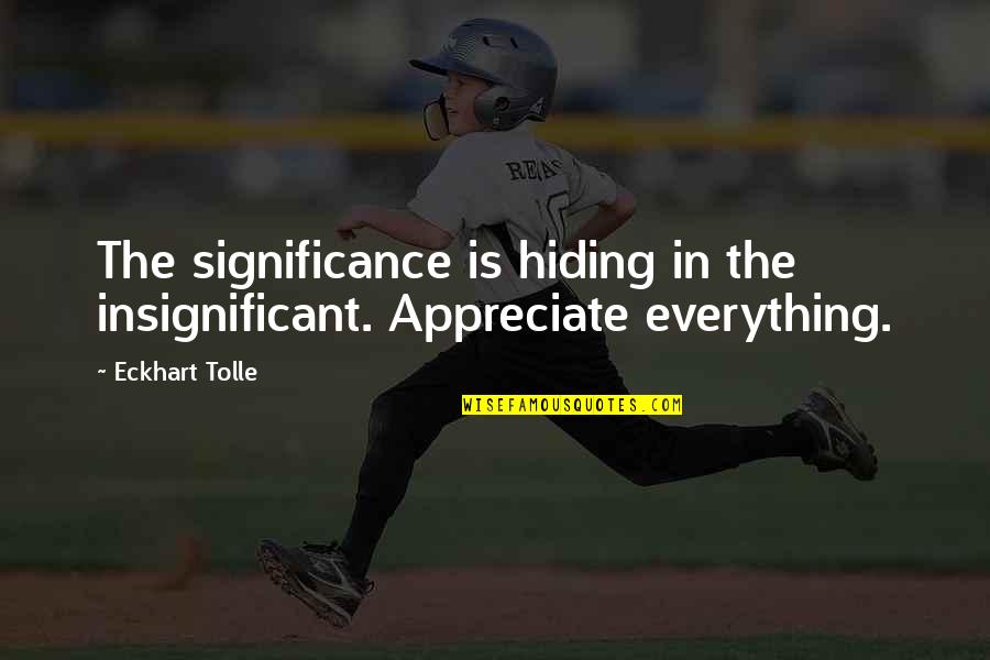 Swen Temmel Quotes By Eckhart Tolle: The significance is hiding in the insignificant. Appreciate