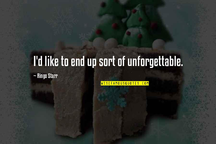 Sweren Ronald Quotes By Ringo Starr: I'd like to end up sort of unforgettable. Sweren Ronald Quotes By Ringo Starr: I'd like to end up sort of unforgettable.