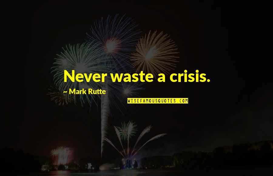 Swinging Door Quotes By Mark Rutte: Never waste a crisis.