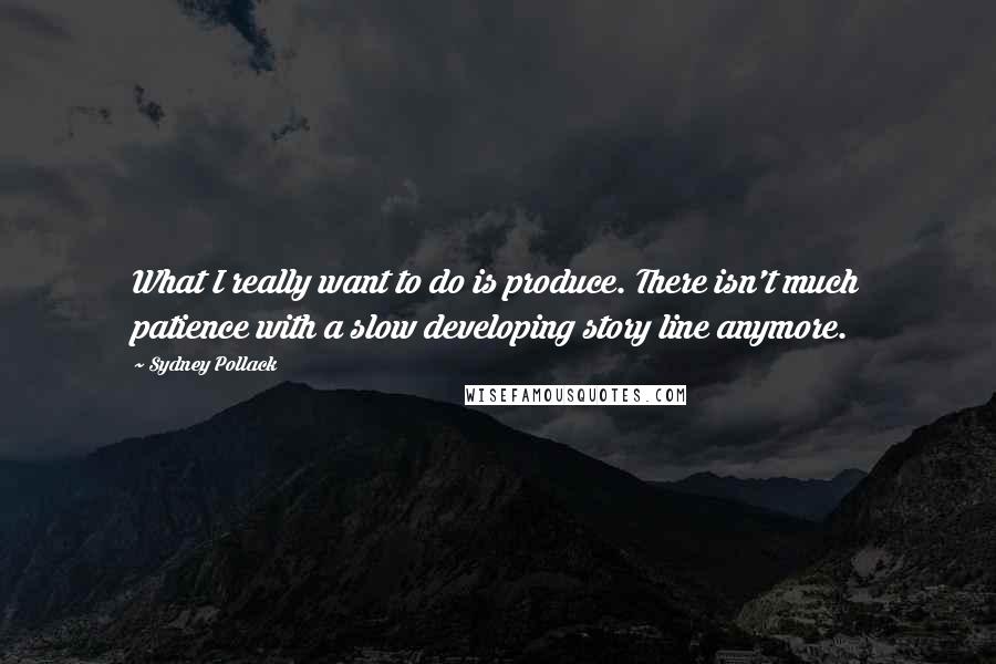 Sydney Pollack quotes: What I really want to do is produce. There isn't much patience with a slow developing story line anymore.