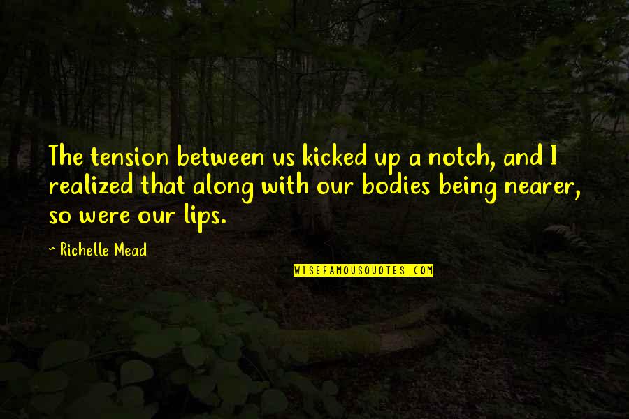 Sydney Sage Quotes By Richelle Mead: The tension between us kicked up a notch,