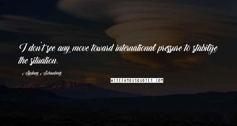 Sydney Schanberg quotes: I don't see any move toward international pressure to stabilize the situation.