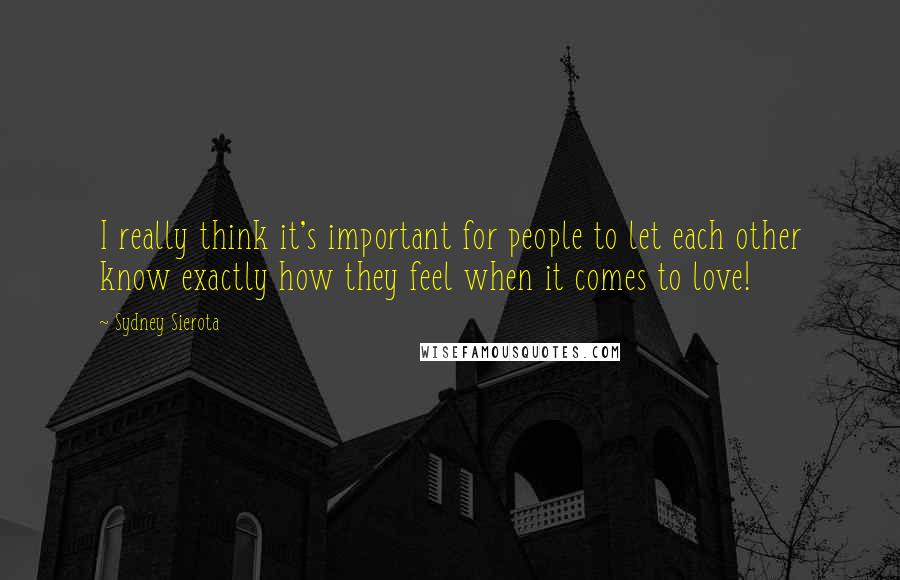Sydney Sierota quotes: I really think it's important for people to let each other know exactly how they feel when it comes to love! Sydney Sierota quotes: I really think it's important for people to let each other know exactly how they feel when it comes to love!