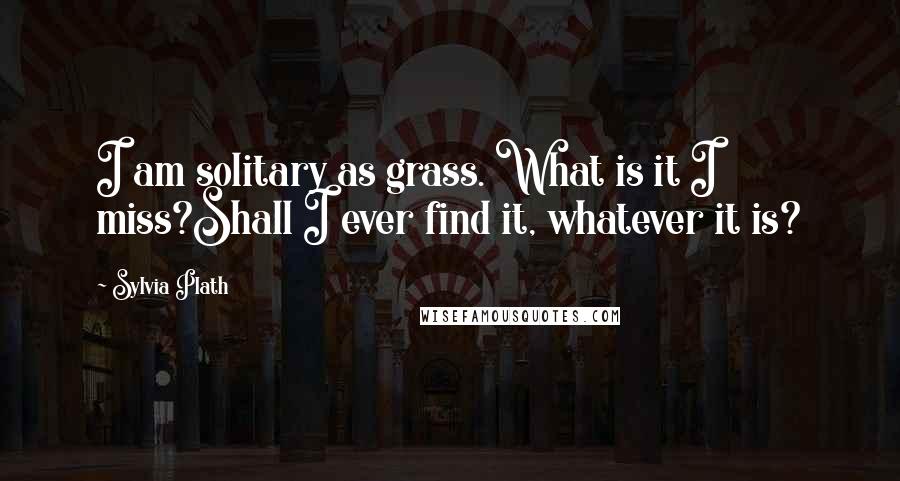Sylvia Plath quotes: I am solitary as grass. What is it I miss?Shall I ever find it, whatever it is? Sylvia Plath quotes: I am solitary as grass. What is it I miss?Shall I ever find it, whatever it is?