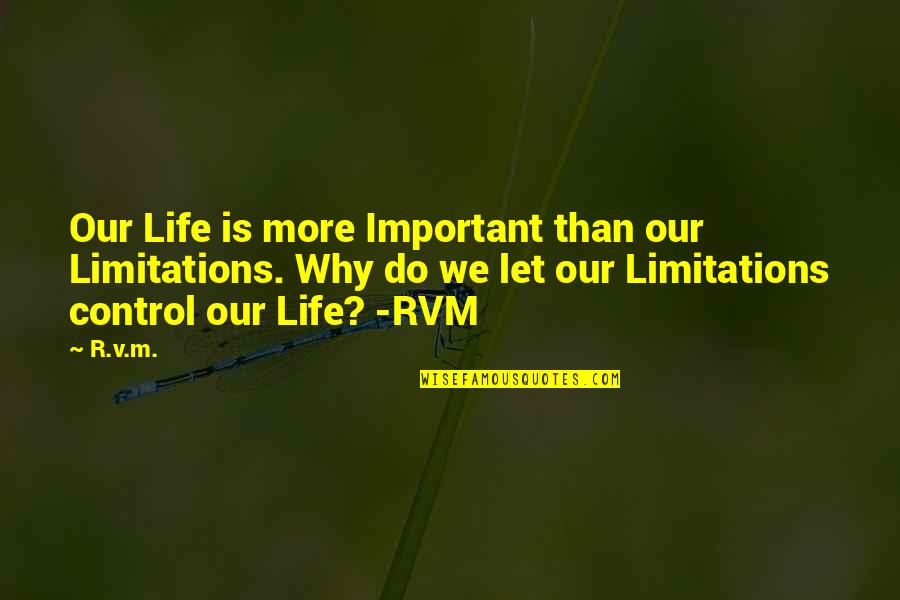 Syncretism Quotes By R.v.m.: Our Life is more Important than our Limitations.
