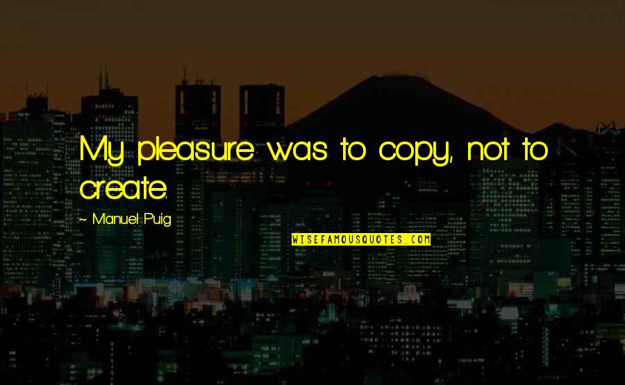 Syndics Define Quotes By Manuel Puig: My pleasure was to copy, not to create.