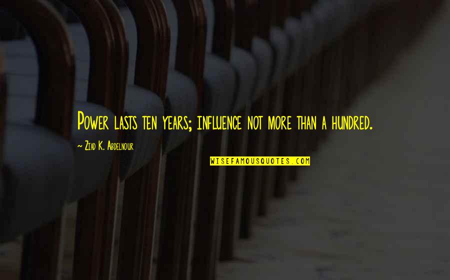 Synonymes Quotes By Ziad K. Abdelnour: Power lasts ten years; influence not more than Synonymes Quotes By Ziad K. Abdelnour: Power lasts ten years; influence not more than