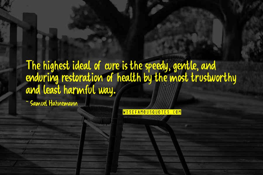 Szalowki Quotes By Samuel Hahnemann: The highest ideal of cure is the speedy,