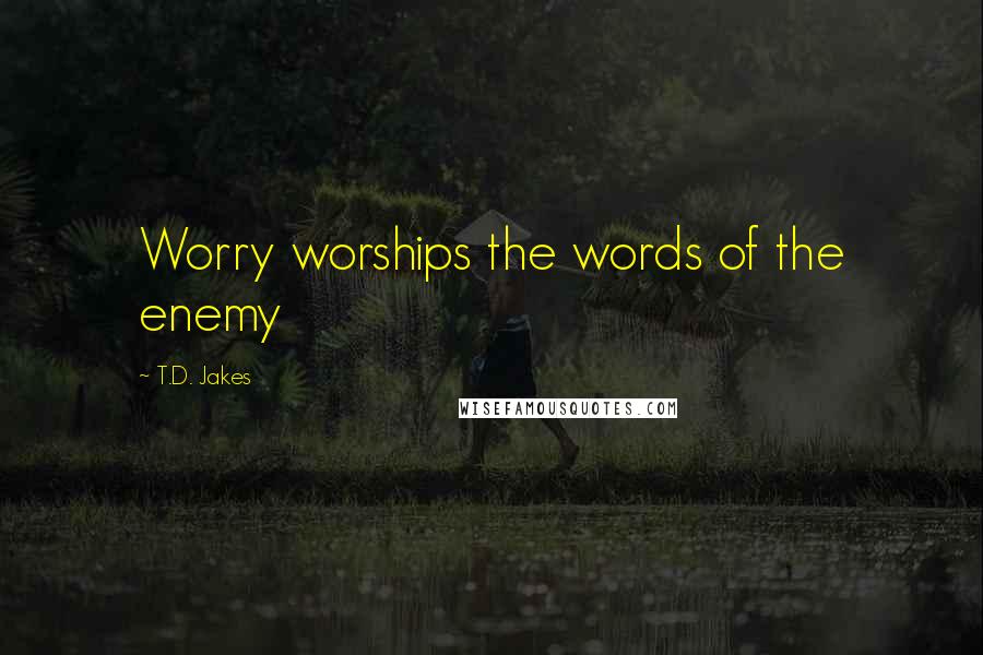 T.D. Jakes quotes: Worry worships the words of the enemy