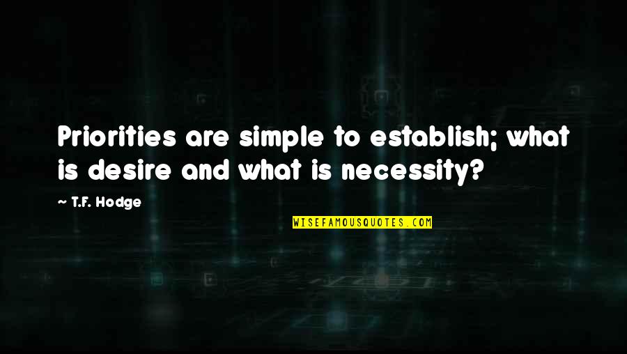 T.f. Hodge Quotes By T.F. Hodge: Priorities are simple to establish; what is desire