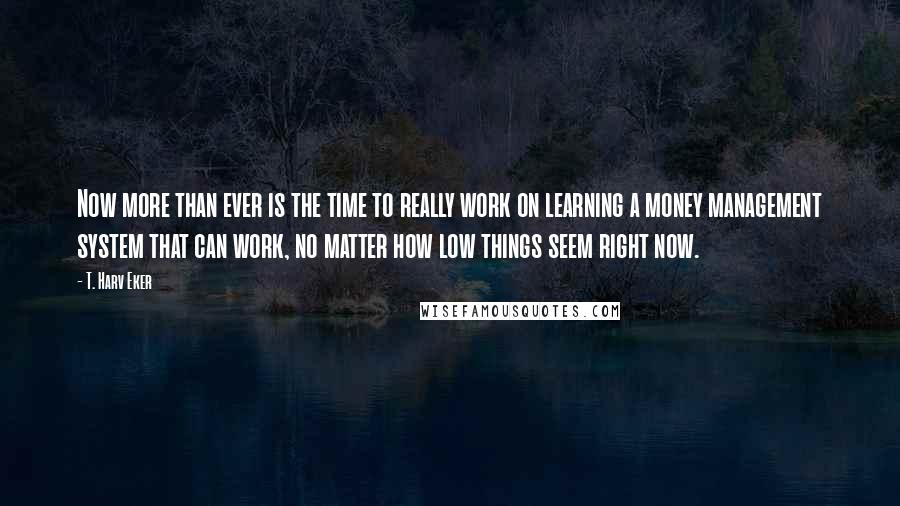 T. Harv Eker quotes: Now more than ever is the time to really work on learning a money management system that can work, no matter how low things seem right now.