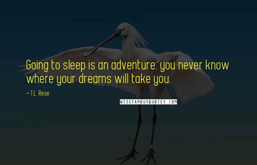 T.L. Rese quotes: Going to sleep is an adventure: you never know where your dreams will take you.