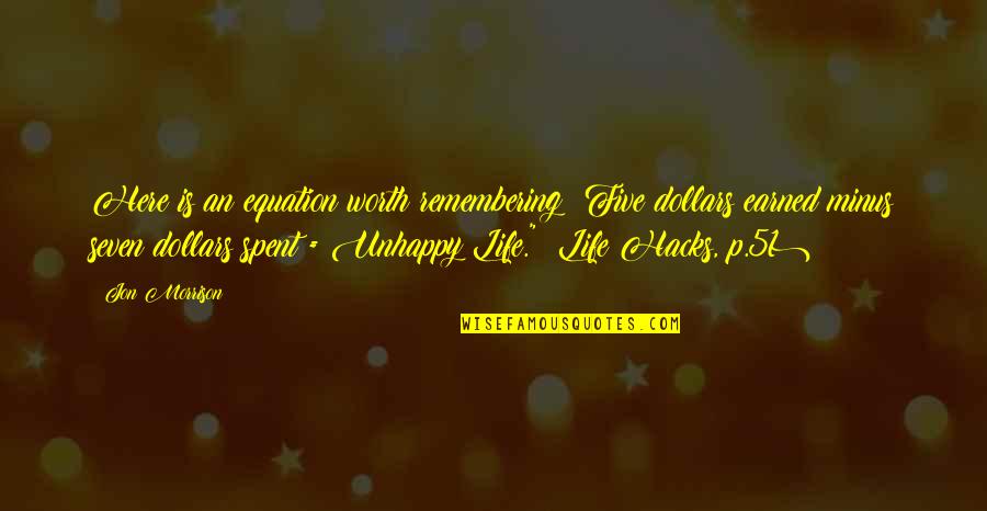 T Minus Quotes By Jon Morrison: Here is an equation worth remembering: Five dollars T Minus Quotes By Jon Morrison: Here is an equation worth remembering: Five dollars
