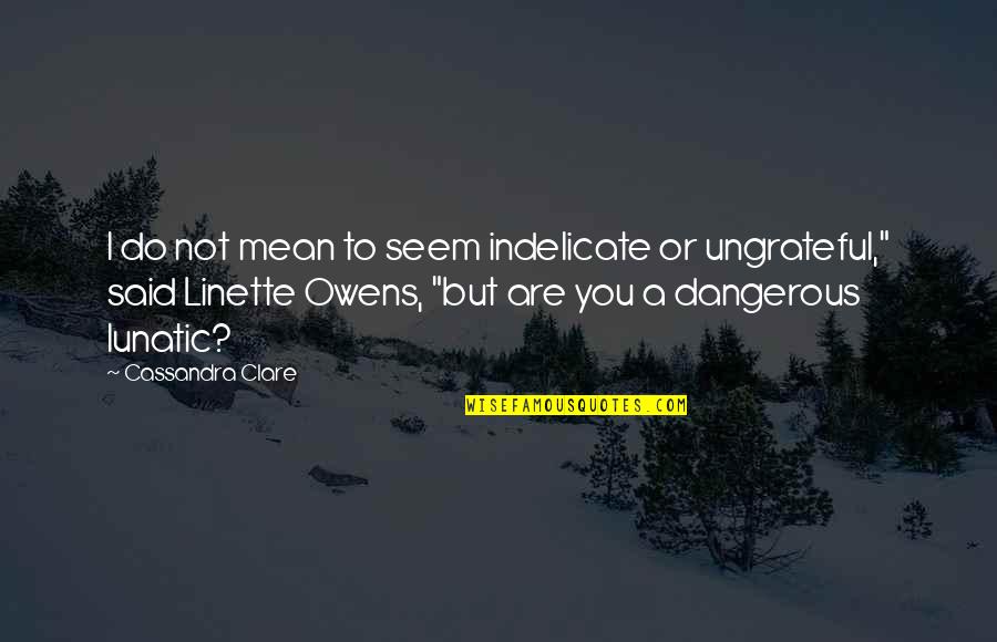 T O Owens Quotes By Cassandra Clare: I do not mean to seem indelicate or