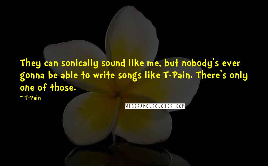 T-Pain quotes: They can sonically sound like me, but nobody's ever gonna be able to write songs like T-Pain. There's only one of those.