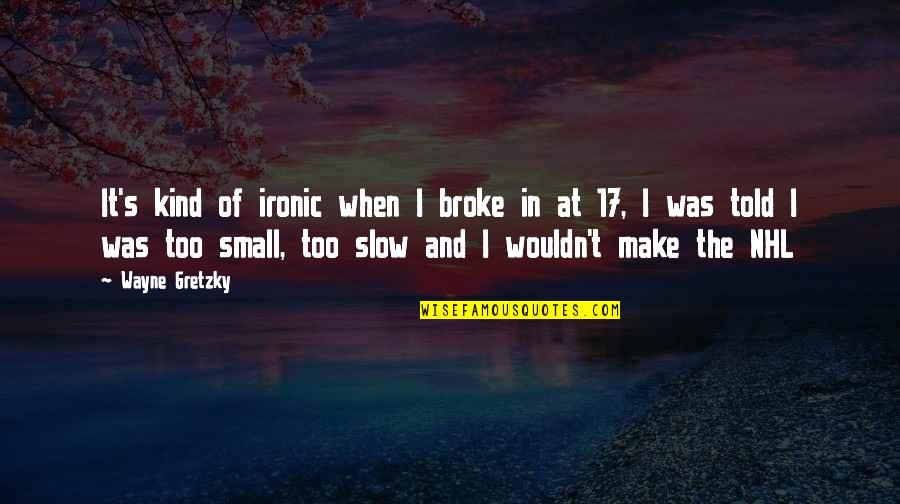 T Wayne Quotes By Wayne Gretzky: It's kind of ironic when I broke in