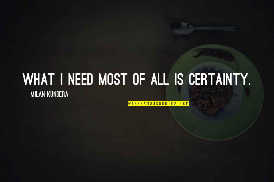 T411 Quotes By Milan Kundera: What I need most of all is certainty.