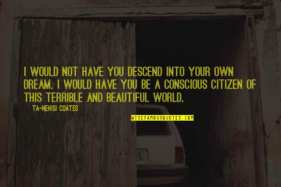 Ta Nehisi Coates Dream Quotes By Ta-Nehisi Coates: I would not have you descend into your Ta Nehisi Coates Dream Quotes By Ta-Nehisi Coates: I would not have you descend into your