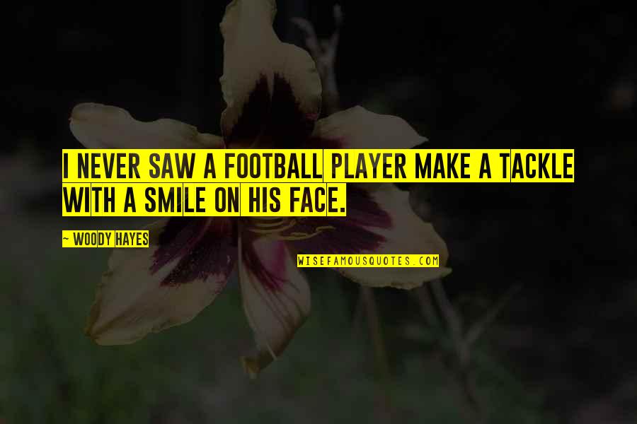 Tackle Quotes By Woody Hayes: I never saw a football player make a