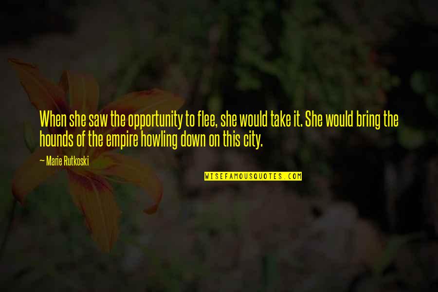 Tacky Quote Quotes By Marie Rutkoski: When she saw the opportunity to flee, she Tacky Quote Quotes By Marie Rutkoski: When she saw the opportunity to flee, she