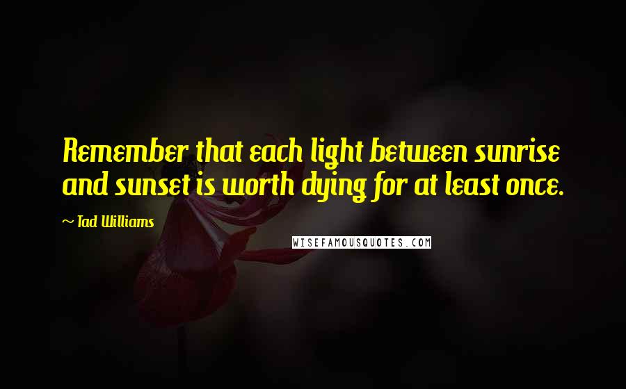 Tad Williams quotes: Remember that each light between sunrise and sunset is worth dying for at least once.
